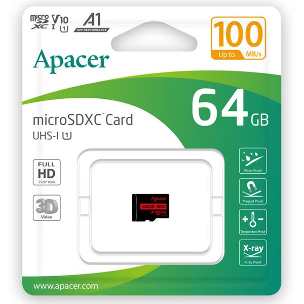 Карта пам'яті Apacer microSDXC (UHS-1) 64Gb class 10 V10 A1 R100MB/s (без адаптера) 72698 фото