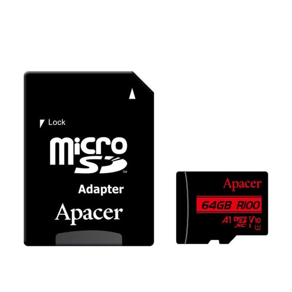 Карта памяти Apacer microSDXC (UHS-1) 64Gb class 10 V10 A1 R100MB/s + SD adapter 72699 фото