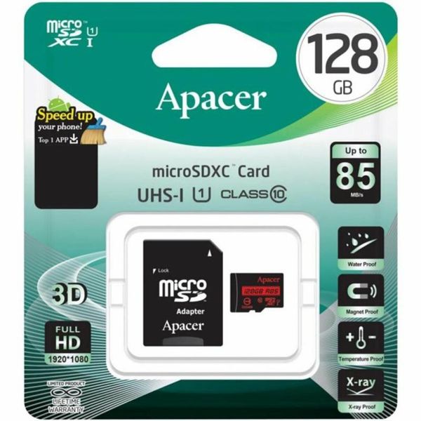 Карта пам'яті Apacer microSDXC (UHS-1) 128Gb class 10 R85MB/s + SD adapter 72701 фото