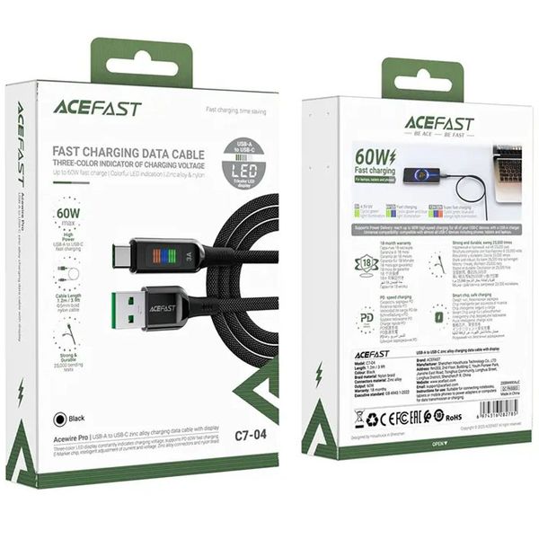 Дата кабель Acefast C7-04 USB-A to USB-C zinc alloy (1.2m) 68245 фото