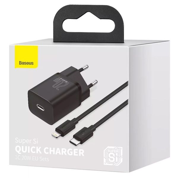 СЗУ Baseus Super Si Quick Charger 1C 20W + кабель Type-C to Lightning (TZCCSUP-B) 48652 фото