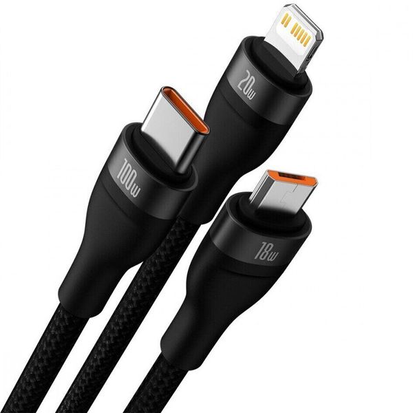 Дата кабель Baseus Flash Series 2 USB to MicroUSB-Lightning-Type-C 66W (1.2m) (CASS04000) 63678 фото