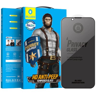 Защитное 2.5D стекло Blueo Full Cover Anti-Peep для Apple iPhone 13 Pro / 13 / 14 (6.1") 57428 фото