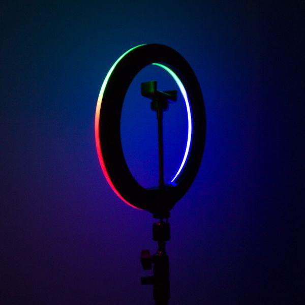 Кільцева світлодіодна LED лампа RGB Arc Ring 10" + tripod 2.1m 65944 фото