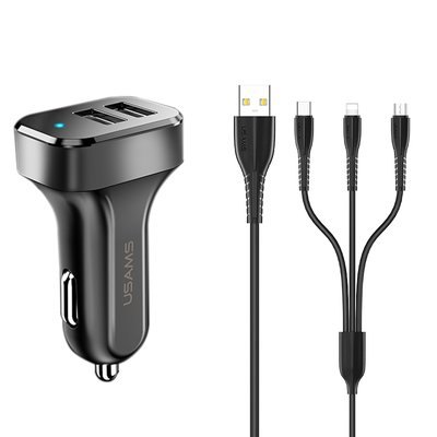 АЗУ Usams C13 2.1A Dual USB + U35 3IN1 Charging Cable (1m) 34561 фото