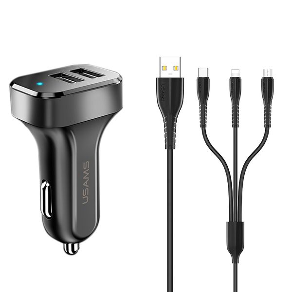 АЗП Usams C13 2.1A Dual USB + U35 3IN1 Charging Cable (1m) 34561 фото