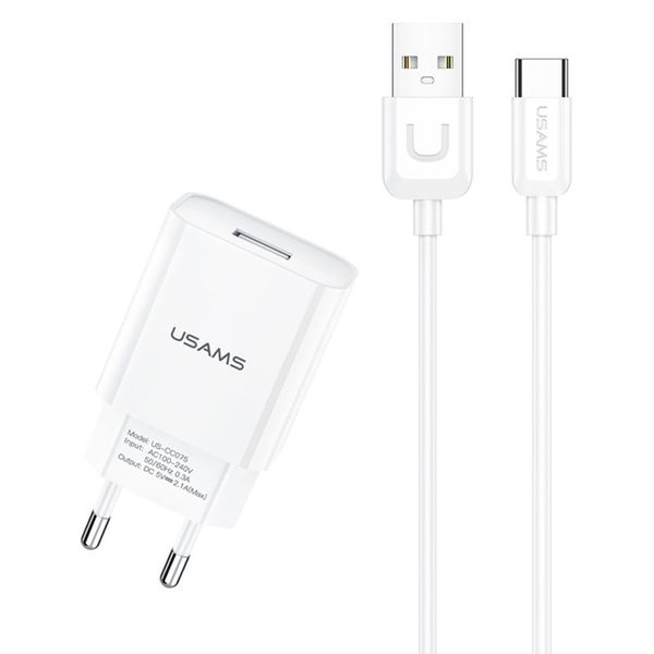 СЗУ USAMS T21 Charger kit - T18 single USB + Uturn Type-C cable 49240 фото