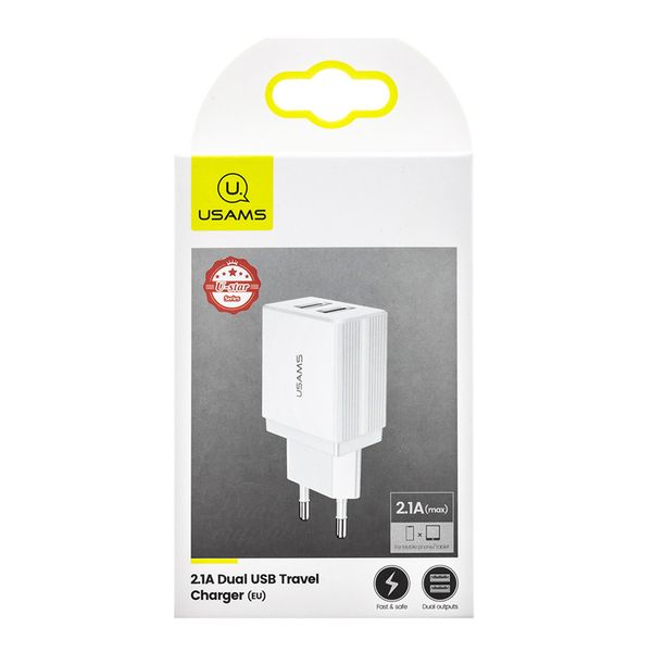 МЗП USAMS US-CC090 T24 2.1A Dual USB Travel Charger （EU） 34482 фото