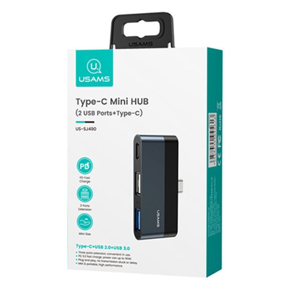 Перехідник HUB Usams US-SJ490 Type-C Mini Hub (2USB port + Type-C) 49254 фото