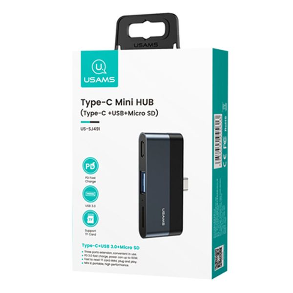 Перехідник HUB Usams US-SJ491 Type-C Mini Hub (Type-C + USB + Micro SD) 49255 фото