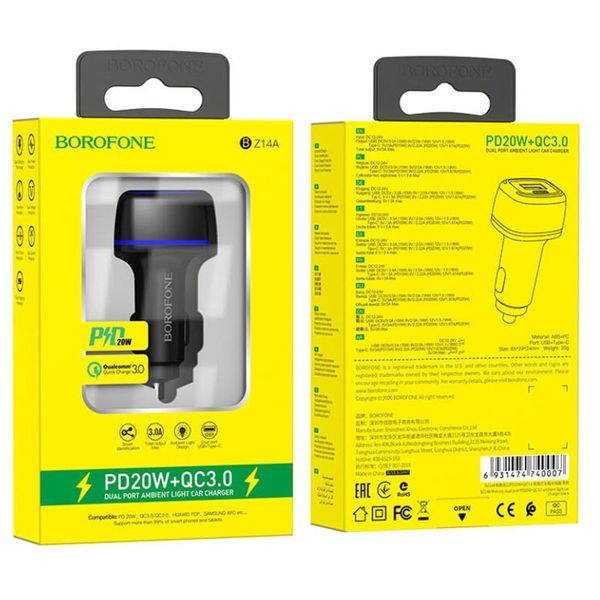 АЗП Borofone BZ14A PD20W+QC3.0 (1Type-C/1USB/3A) 58304 фото